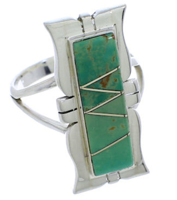 Southwestern Jewelry Turquoise Inlay Silver Ring Size 7-3/4 MX23556